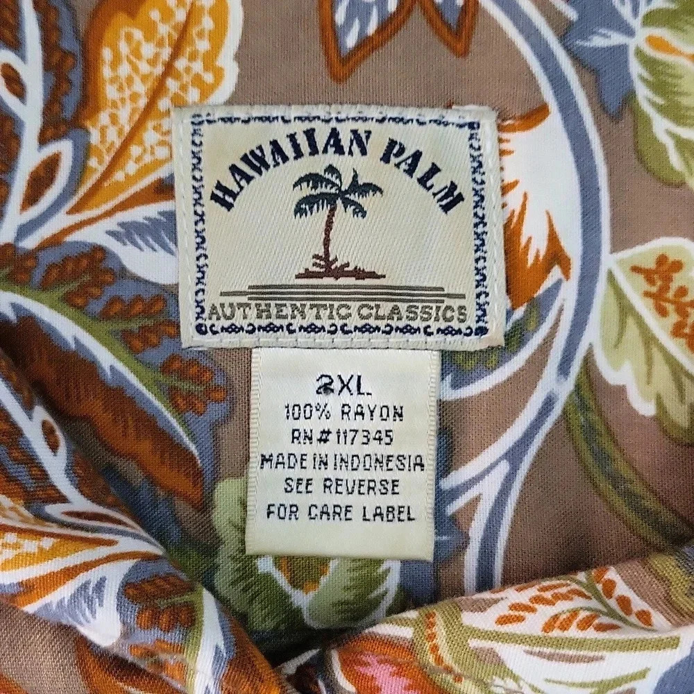Hawaiian Palm Colorful Floral Short Sleeve Collared Casual Button‎ Up Women 2XL - Picture 3 of 7